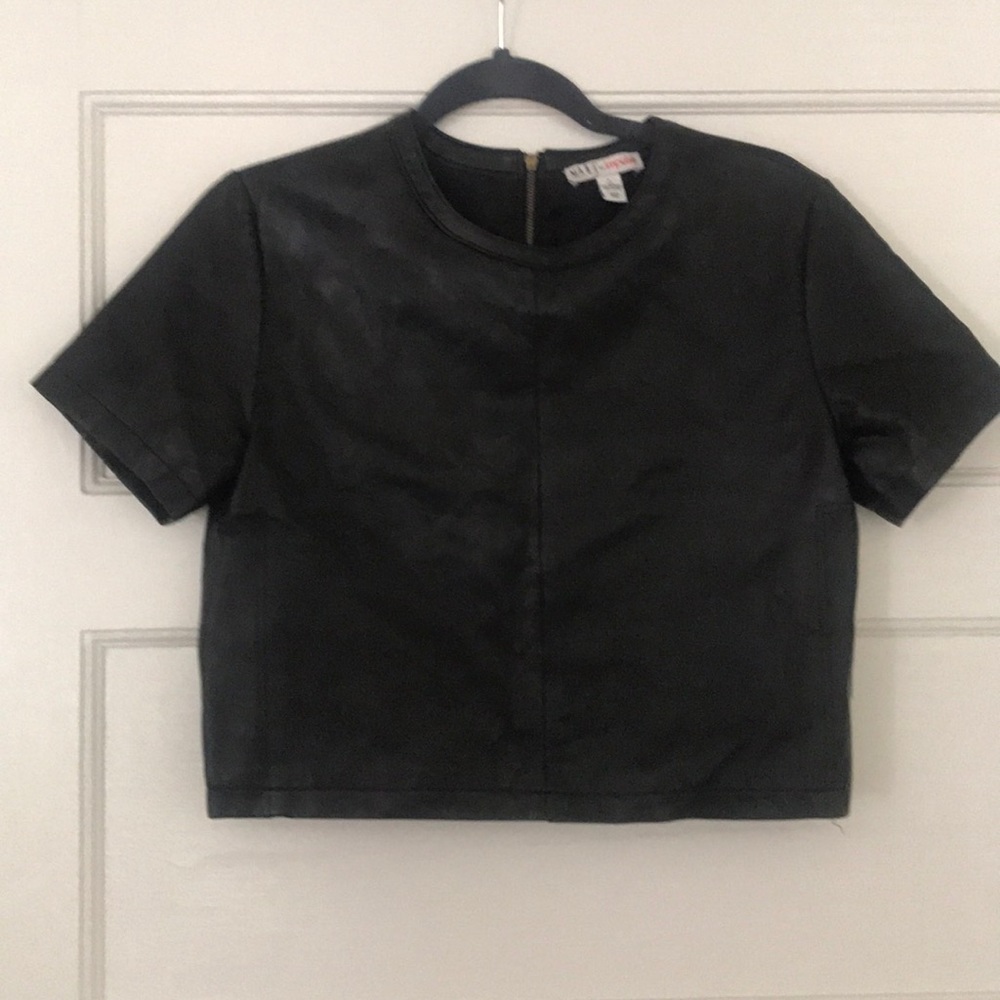 Faux leather crop shirt